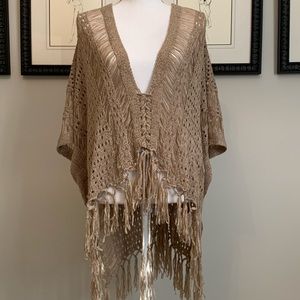Tan Woven Top with Tassels
